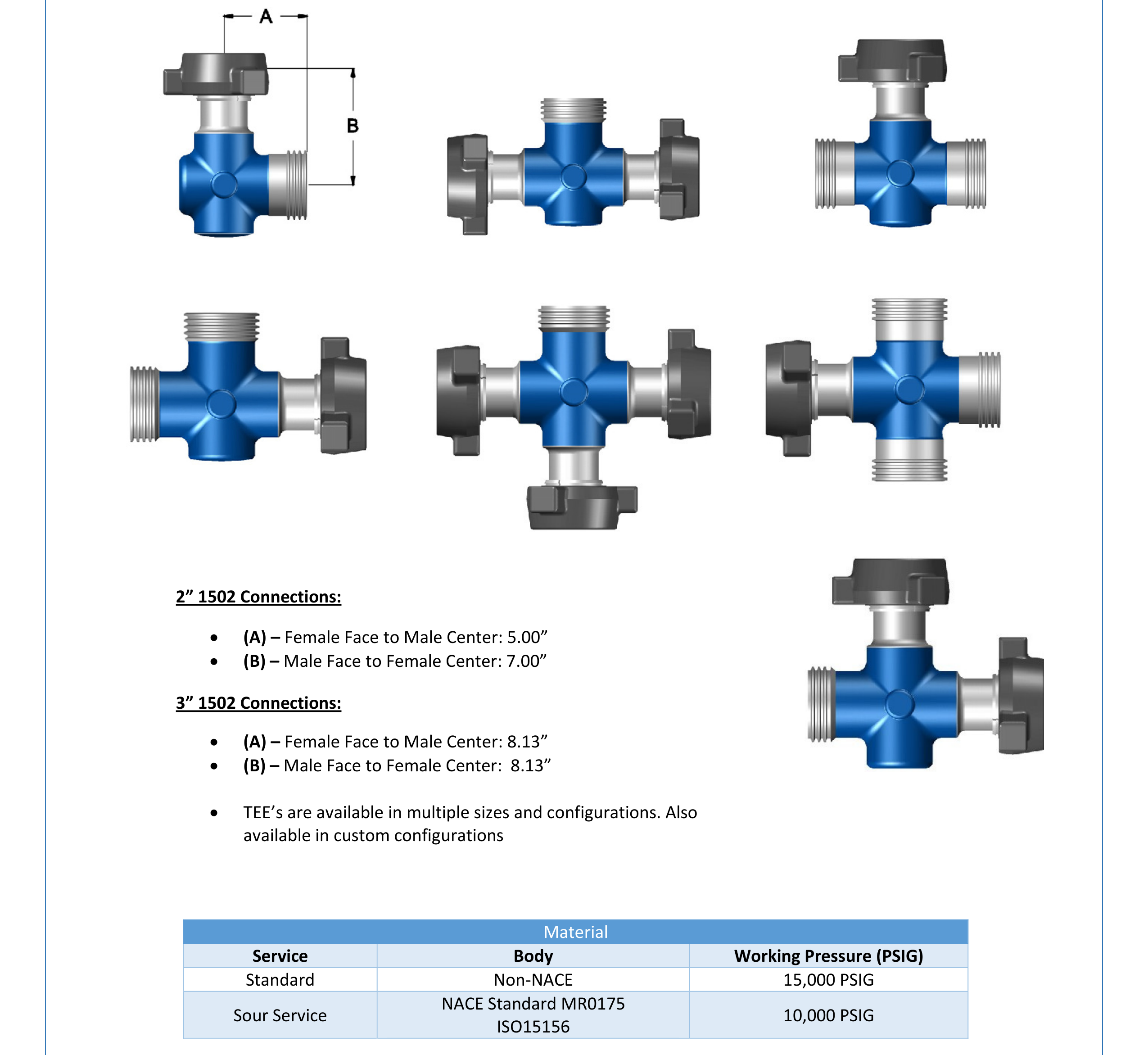 DEENPU 2 and 3 inch 1502 Integral Fittings Tees - 15000 PSIG high pressure tee fittings for frac and flowback operations
