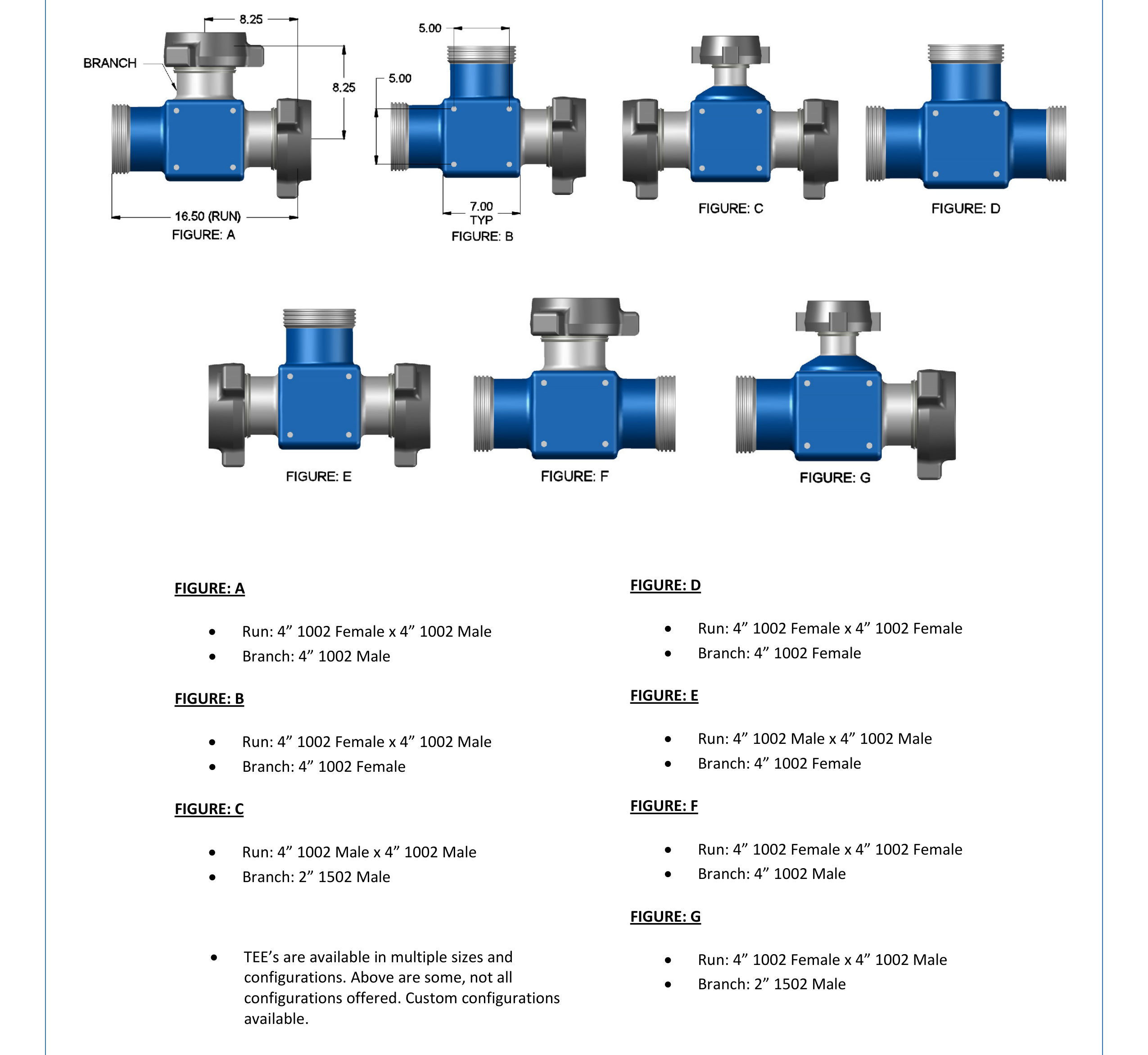 DEENPU 4 inch 1002 Integral Fittings Tees - 10000 PSIG, 7 standard configurations for frac and flowback manifold connections