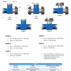 DEENPU 4 inch 1502 Integral Fittings Tees - 15000 PSIG, 5 standard configurations for high pressure frac manifold connections