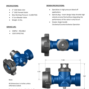 DEENPU BV15 Bleeder Valve - 2 inch 1502, 15000 PSIG, 1/4 turn operation for high pressure bleed-off applications in frac flowback