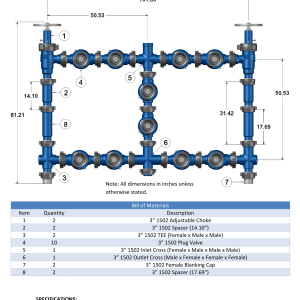 DEENPU Frac Manifold Adjustable Choke Configuration - 3 inch 1502, 10000-15000 PSIG, dual adjustable choke with 10 plug valves