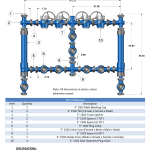 DEENPU Frac Manifold Dual Trash Catcher - 3 inch 1502, 10000-15000 PSIG with dual trash catchers and 8 plug valves