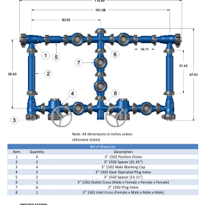 DEENPU Frac Manifold Quad Choke Configuration - 3 inch 1502, 10000-15000 PSIG, 4 positive chokes with gear operated and plug valves