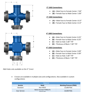 DEENPU Integral Fittings Crosses - 2 to 4 inch 1502/1002, 10000-15000 PSIG cross fittings for frac manifold applications