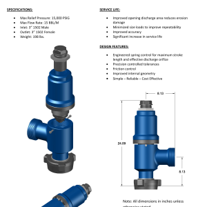 DEENPU M1125 Pressure Relief Valve - 3 inch 1502, 15000 PSIG, 15 BBL/M, engineered spring control for maximum stroke, frac flowback