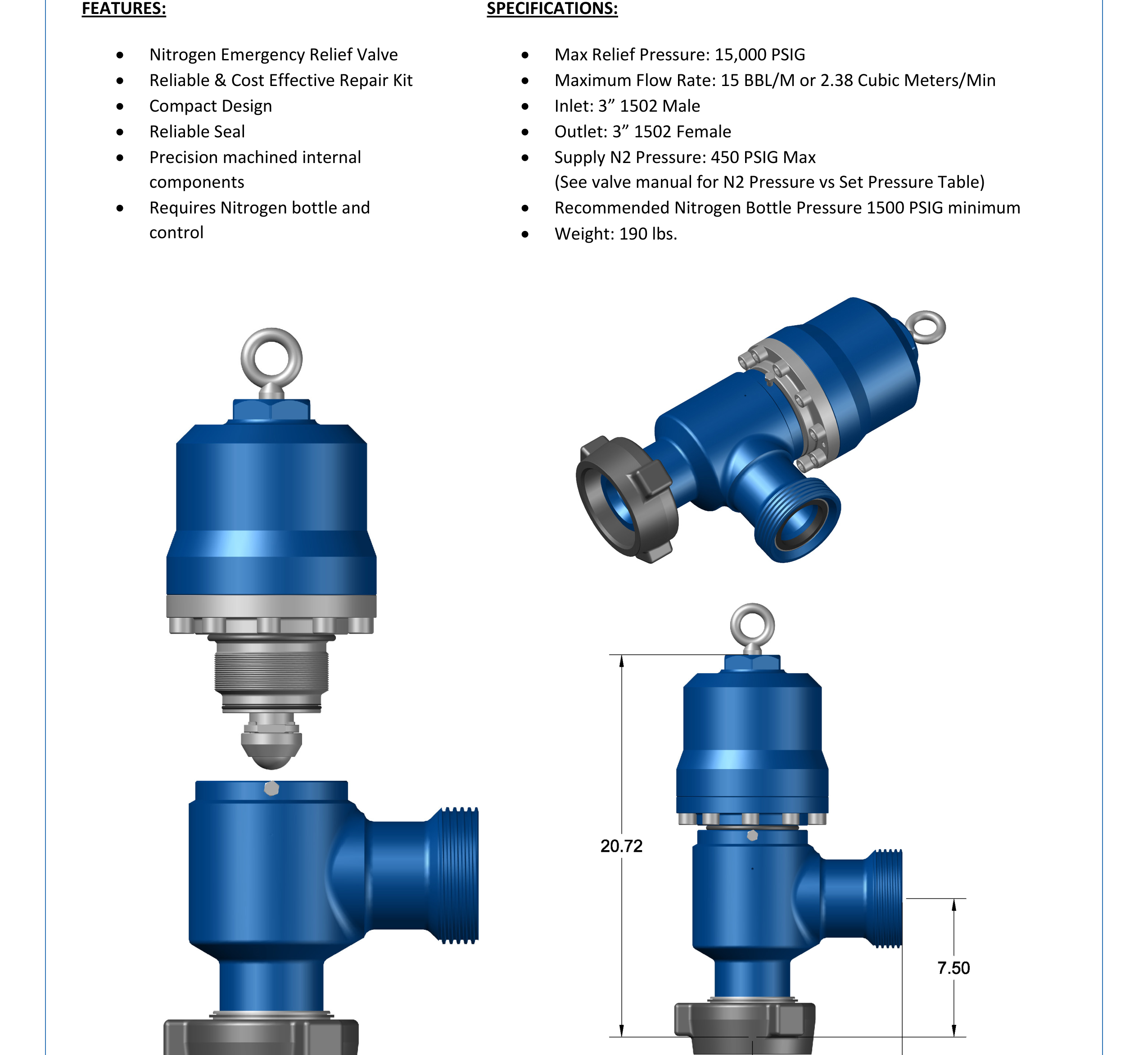 DEENPU N2 Nitrogen Pressure Relief Valve - 3 inch 1502, 15000 PSIG, 15 BBL/M, nitrogen emergency relief for frac flowback