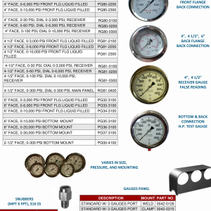DEENPU Pressure Gauges and Instruments - 4 inch and 6 inch face, 3000-10000 PSI, front and back flange, liquid filled for BOP control panels