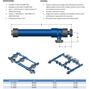 DEENPU Trash Catcher - 2 to 4 inch 1502/1002, 10000-15000 PSIG, single and dual configurations for frac flowback debris removal