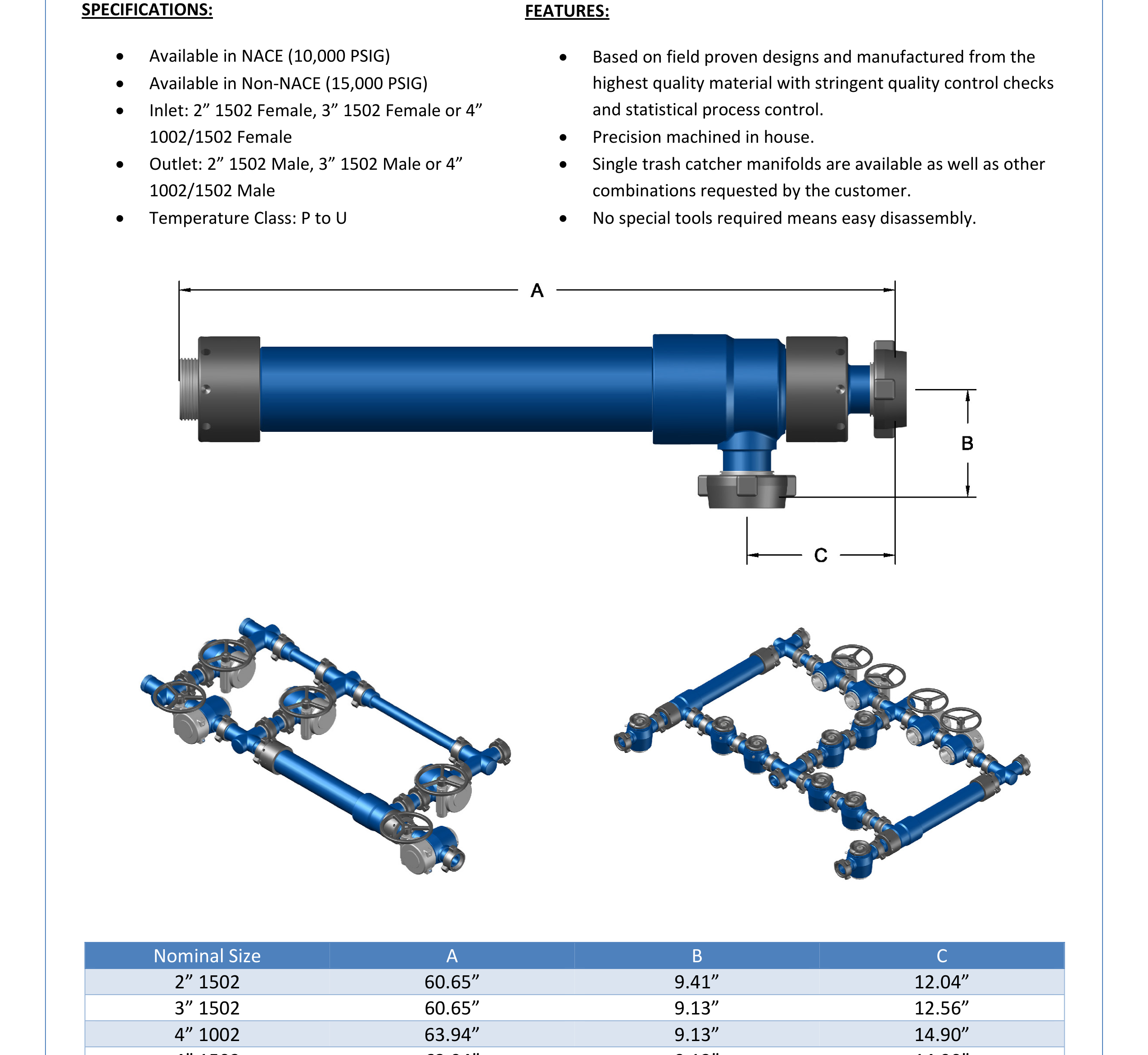 DEENPU Trash Catcher - 2 to 4 inch 1502/1002, 10000-15000 PSIG, single and dual configurations for frac flowback debris removal